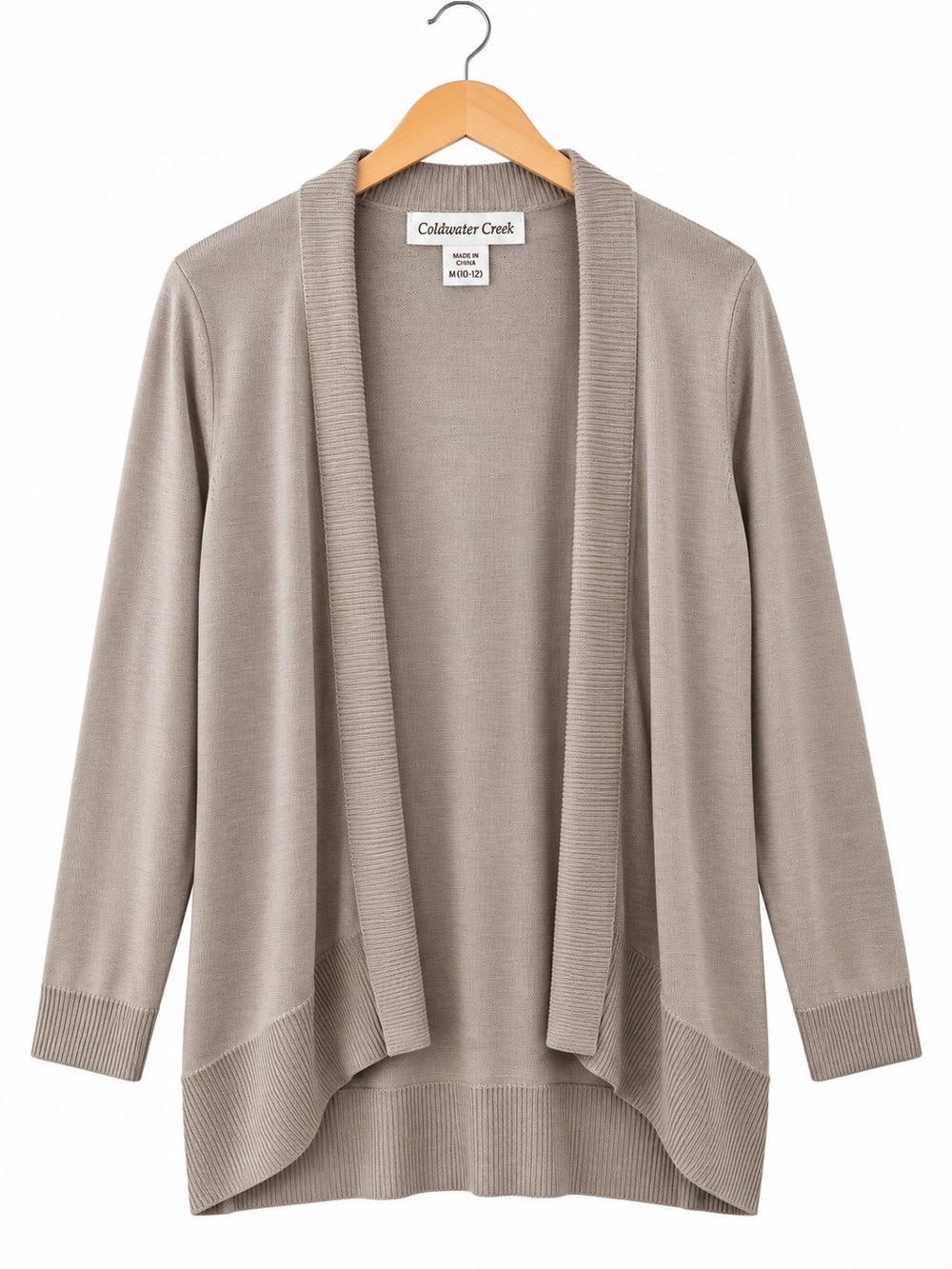 Coldwater Creek Open-Front Taupe Knit Cardigan